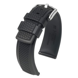 Hirsch Accent Caoutchouc Watch Strap - Black - L - 22mm / 20mm - Shiny Silver Buckle - Premium Caoutchouc Band
