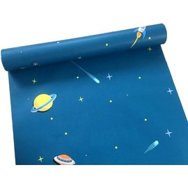 HOYOYO 17.8 x 78 Inches Self-Adhesive Shelf Liner, Shelf Liner Dresser Drawer Paper Wall Sticker Boy Room Decoration Blue Planet