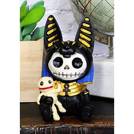 Ebros Furrybones Egyptian God of Afterlife Anubis Figurine Small 3.25" Furry Bones Skeleton Monster Collectible Decor Statue Gothic DOD Anpu Jackal with Mummy Friend Themed Decorative Sculpture