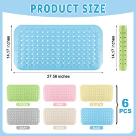 Dunzy 6 Pcs Non Slip Bath Mats 27.6x14.2 Inches TPE Bathtub Mats with Suction Cups Drain Holes Textured Surface Anti Slip Shower Pad for Bathroom Tub Adults Elderly Home Hotel