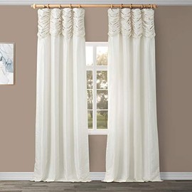 HPD Half Price Drapes PDCH-KBS2-84-RU Ruched Vintage Textured Faux Dupioni Silk Curtain (1 Panel), 50 X 84, Off White