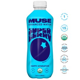 MyMuse Organic Enhanced Flavored Water, Super Berry, 16.9 Fl Oz Bottle (12 pack), 1G of Sugar, Immune Support with Zinc & Elderberry, Antioxidants Vitamin E, Low Calories, USDA organic