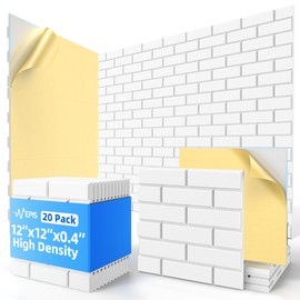 20 Pack Acoustic Panels with Self Adhesive, 12" X 12" X 0.4" High Density Sound Proof Foam Panels for Walls, Soundproof Wall Panels, Brick Sound Absorbing Panels for Home Studio Office Decor - White