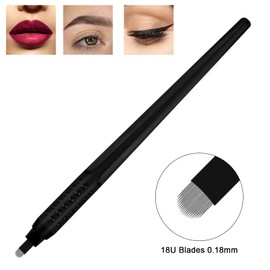 Pack of 20 Black Microblading Disposable Handpiece with Needles 18U 0.18 mm for Manual Pigmenting Eyebrow Permanent Makeup Pens with Pen Cap (20pcs-18U-0.18mm)