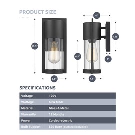 Osimir Outdoor Wall Lights, 2 Pack Black Exterior Lighting Fixtures Outdoor Waterproof Wall Mount Lantern with Glass, Modern Outside Wall Sconce for House Porch Garage Doorway, 2254/1W-2PK
