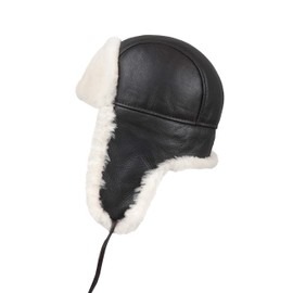 Zavelio Unisex Shearling Sheepskin Leather Aviator Russian Ushanka Trapper Winter Fur Hat XX-Large Brown Beige