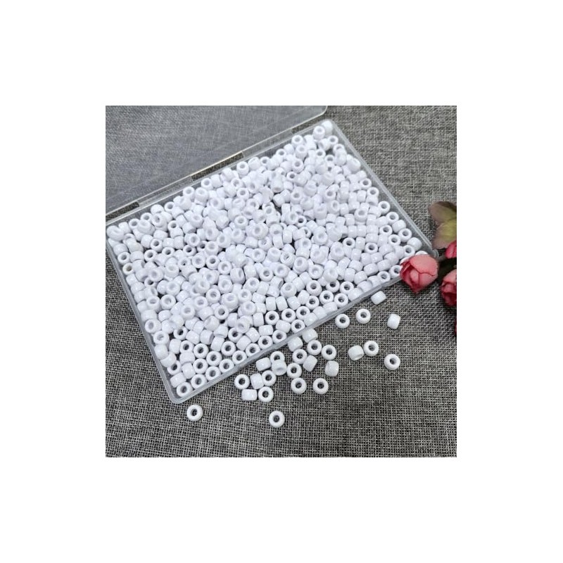 Amaney White Pony Beads with Storage Box 6x9mm Acrylic Beads