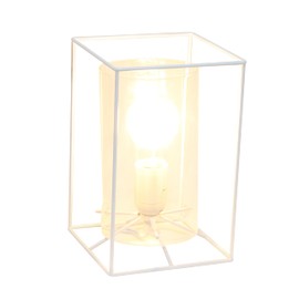 Elegant Designs LT1215-WHT 9" Contemporary Metal Cube Table Lamp, for Living Room, Bedroom, Office, White with Clear Glass