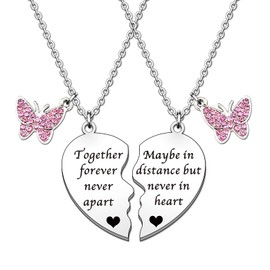 HULALA Best Friend Necklaces For 2 Girls Heart Necklace Set Gifts For Best Friends Birthday Christmas Long Distance Together Forever Never Apart Maybe In Distance But Never In Heart