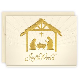 The Gallery Collection, 25 Count Card Pack, Religious Christmas Cards with Foil Lined Envelopes (Joyful Rejoicing), For Business or Consumer