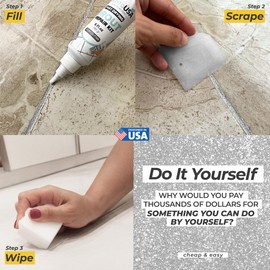 PentaUSA Tile Grout - Glitter Grout Tube, 6 Fl Oz Glitter Fast Drying Grout Paint, Shiny Grout Repair Kit - Renew Grout Lines in Bathroom, Kitchen, Countertops (180 ml, 6 Fl Oz) (Silver)