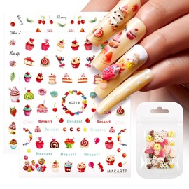 Makartt Nail Decorating Kit Including Flexible and Thin Designer Nail Stickers, Cute and Sweet Nail Dessert Decor Nail DIY Accessories for Nail Art and Salon Nail Art