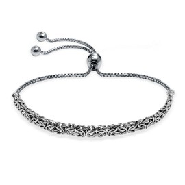 LeCalla Italian 925 Sterling Silver 6mm Byzantine Bracelets for Women | Adjustable Rhodium-Plated Byzantine Bolo Link Chain Bracelet
