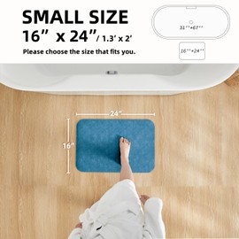 Bathroom Mat Quick Dry, Bathroom Rugs Non Slip Washable Thin Absorbent Bath Mat Fits Under Door Bathroom Floor Mat Perfect for Bath, Shower, or Sink 16"x24" Denim Blue