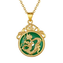 GOLDCHIC JEWELRY Dragon Necklace For Women, Green Jade Chinese Dragon Pendant Necklace Lucky Charm Necklace Hiphop Jewelry