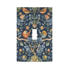 Yamxbfa William Morris Dark Blue Flowers Plant Bird Single Toggle Light Switch Covers Decorative 1 Gang Wall Plate Cover Electrical Device Switchplate for Country Bathroom Decor