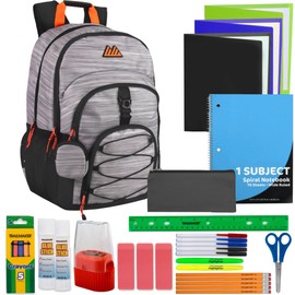 Summit Ridge Laptop Backpack with Supplies | 19 Inch Dual Compartment Backpack with Earbud Case Holder/Mini Backpack Wallet Keychain & 30 Piece Stationery Set