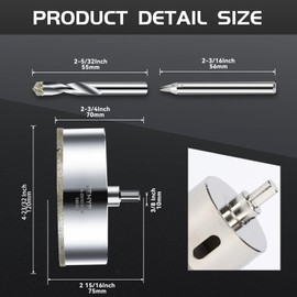 4-23/32inch | 120mm Diamond Hole Saw with Center Drill bit and Diamond-Coated Center Drill bit for Ceramic Glass Marble Fiberglass Granite and Porcelain Tiles by CENYB