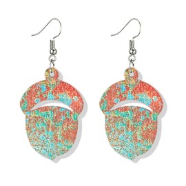 Handmade Vintage Pumpkin Maple Leaf Pine Nut Natural Hollowed Leaf Wood Earrings for Women Lightweight Thanksgiving Fall Wooden Dangle Drop Earrings Boho Autumn Earrings (Pinecone)