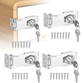 YKUKIZEE 4 Pack Keyed Hasp Locks 4 Inch, Twist Knob Keyed Locking Hasp Heavy Duty, Safety Shed Lock with Keys for Cabinets Drawer Gate