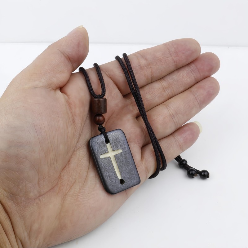 Joddfly Bone Cross Pendant Necklace, 25 Inch Adjustable