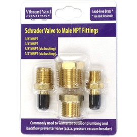 Schrader Valve to Male NPT Fittings | Adapters to Winterize Backflow Preventer and Pressure Vacuum Breaker (PVB) for Sprinkler Systems| Blowout Method Using Air Compressor (Lead-Free Brass)