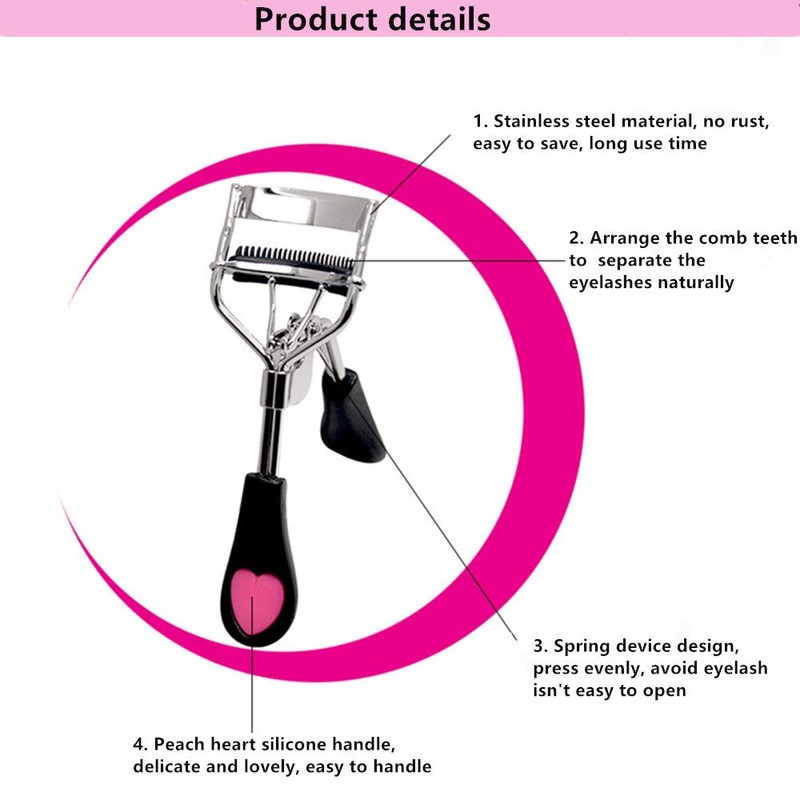 MERVK Stainless Steel Eyelash Curler with Built-in Comb Pinch Pain-Free