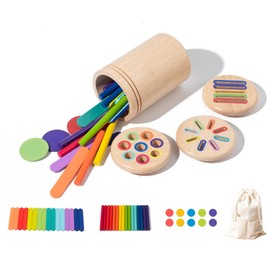 Lansls Montessori Toy from 1 2 3 Years, Sensory Toy Wooden Sorting and Stacking Toy Wooden Toy Plug-in Game, Colour Shape Sorting Game Children's Toy Educational Games Gift for Toddlers (C)