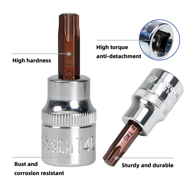 2PCS Othmro T40 Torx Bit Socket, 3/8" Drive x T40