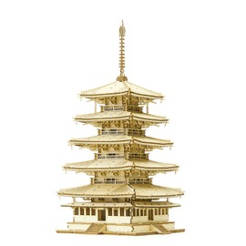 ki-gu-mi Five Storied Pagoda - Enjoyed by elementary school students and adults, Wooden 3D Puzzle, DIY Craft Kit, Educational Toy for Boys and Girls, 3D Art, Great as a Gift for Adults