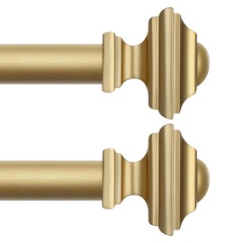 JRZOO 2 Pack Gold Curtain Rods 48 to 84 Inches(4-7 Feet),Decorative 3/4 Inch Diameter Drapery Rod Set with Square Finials,Size:36''-88'',Brass Gold