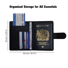 KNIGHT GLOBAL Premium PU Leather Passport Holder Cover Travel Wallet RFID Blocking Anti-Theft Material Case Organizer for Men Women Travel Accessories (Black)