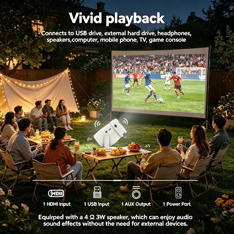 [Built-in Apps]Mini Projector with WiFi and Bluetooth,Portable Projector 4K Support