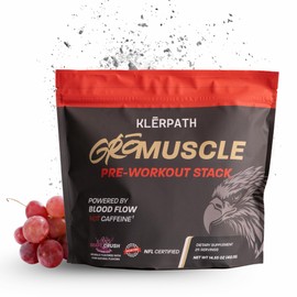 Klerpath GRO Muscle Pre-Workout Supplement - Vegan, Non-GMO, Allergen and Gluten Free - Grape Crush, 25 Servings