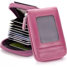 Unbranded Women Leather Credit Card Holder RFID-Blocking Zip Pocket Wallet with ID Window