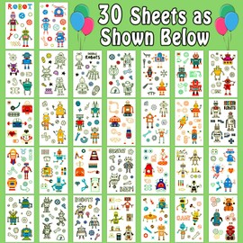 Partywind 315 Styles (30 Sheets) Glow Robot Party Favors, Luminous Robots Temporary Tattoos for Boys Party Supplies Birthday Gifts, Goodie Bag Stuffers for Children