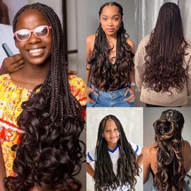 EFFGOCO 100g/Pack French Curly Braids Hair Box Braids Dark Brown Spanish Curly Braids Hair 8 Packs Bouncy Braiding Hair 24 Inch French Curl Braids Synthetic Hair Extensions for Women (24 Inch, #4)