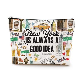 DJHUNG New York Travel Cosmetic Bag - Themed Gifts for Travellers, Women, Friends & Sister Gifts