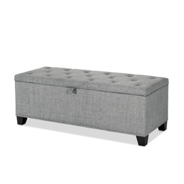 24/7 Shop at Home Sacallant Modern Linen Storage Bench with Button-Tufted Lift-Top, Upholstered Footstool, Rectangular Ottoman for Living Room, Bedroom, Entryway, Grey