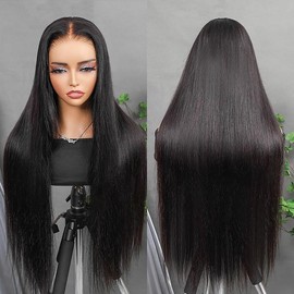 BGMgirl Hair Straight Pre-Bleached Pre Plucked Pre Cut 6*4 & 9*6 Wear Go 180% Density Glueless HD Lace Closure Wig Human Hair Wig springtok - Color: Natural Black, Lace Size: 6*4, Length: 18