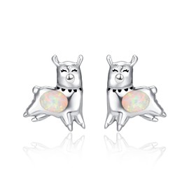 TANGPOET Alpaca Earrings 925 Sterling Silver Alpaca Studs Earrings Opal Llama Earrings Jewellery Gifts for Women Girls Kids