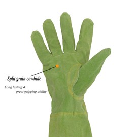 HANDLANDY Ladies Leather Gardening Gloves, Thorn Proof Long Gauntlet Heavy Duty Garden Gloves, Elbow Length Women Rose Pruning Gloves (Large, Green)
