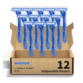 Maquinillas de afeitar desechables para hombre, de 3 hojas, con banda lubricante y cabezal pivotante | Maquinillas de afeitar desechables para hombre para piel sensible, 12 unidades, color azu