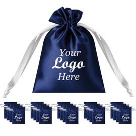 TOPTIE Custom 50 PCS Silk Satin Gift Bag with Drawstring, Jewelry Pouch Bags Logo Printed Premium Cosmetic Bag, 3.2 X 4.3 Inches