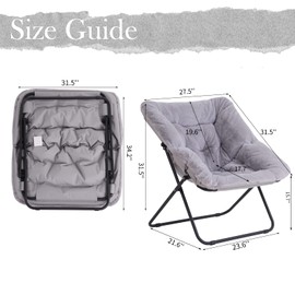 Givjoy Comfy Saucer Chair, Soft Faux Fur Oversized Folding Accent Chair, Flexible Lounge Lazy Chair for Adults Kids, Metal Frame Moon Chair for Dorm Room, Bedroom, Living Room