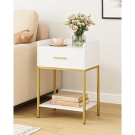 Apetaccat Nightstand,3-Tier Modern Night Stand,Bedside Table with Storage Drawer and Shelf,Small Side Table for Bedroom,Living Room,White