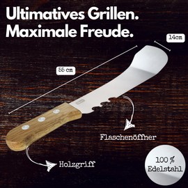 Winkee - Premium Grillmachete - Stainless Steel Blade with Wooden Handle - Grill Machete - Barbecue Cutlery with Bottle Opener - Barbecue Spatula - BBQ Accessories - Grill Accessories for Men -