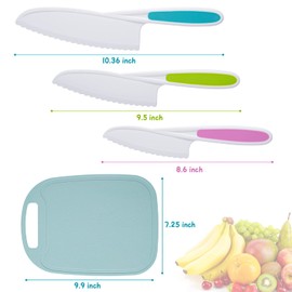 Sumteene Kids Knife Set, Kids Knifes for Real Cooking, 3 Pieces Kids Knife with Cutting Board, BPA-Free Kids Kitchen Knife with Serrated Edges for Cutting Fruit, Vegetable, Salad, Bread,Sandwich