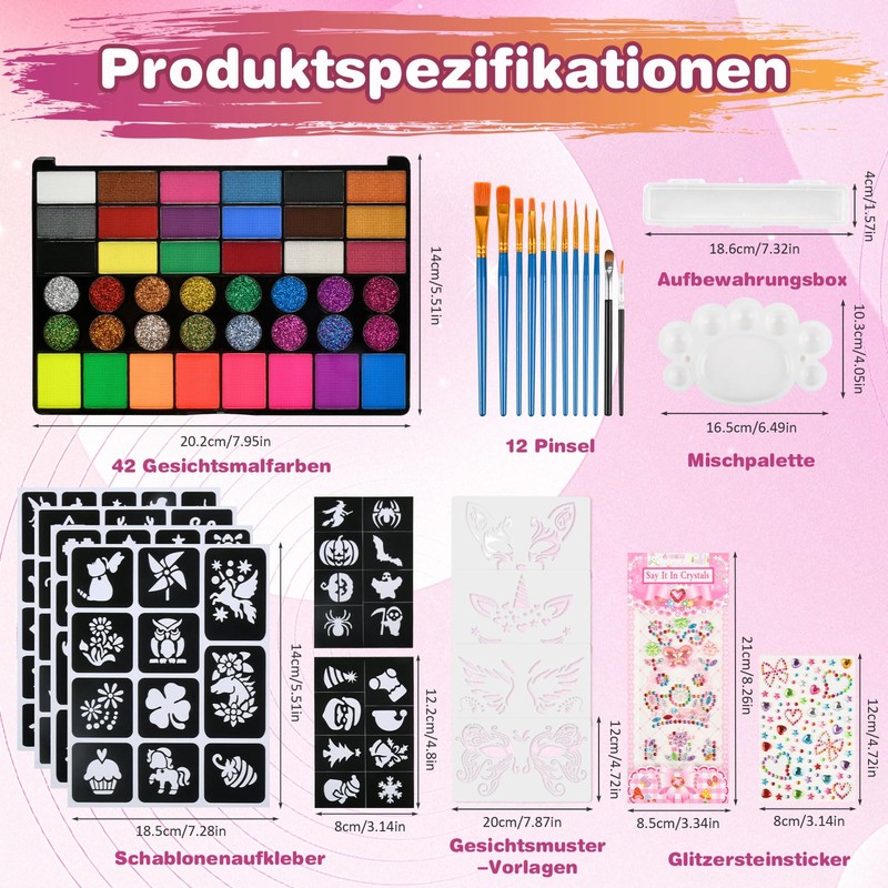 Children's Make-Up Set 42 Colours - Face Paint, Body Paint,
