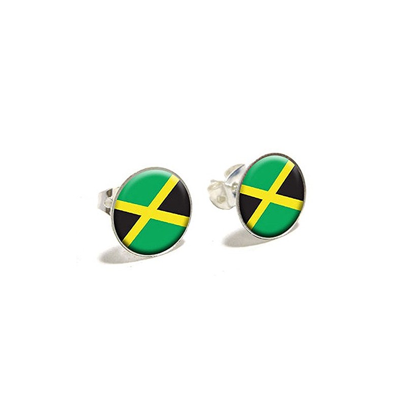 Jamaica Flag Novelty Silver Plated Stud Earrings